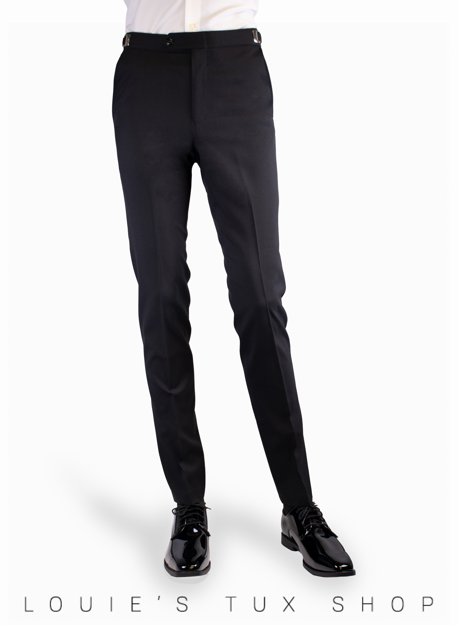 Men's Flat Front White Tuxedo Pants Adjustable Waist with Narrow Satin  Stripe | eBay